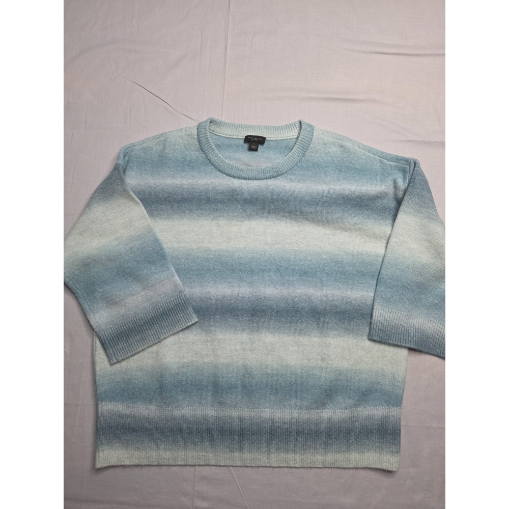 Ann Taylor Factory Sweater Women's Small Blue Ombre Stripe Tight Knit Acrylic